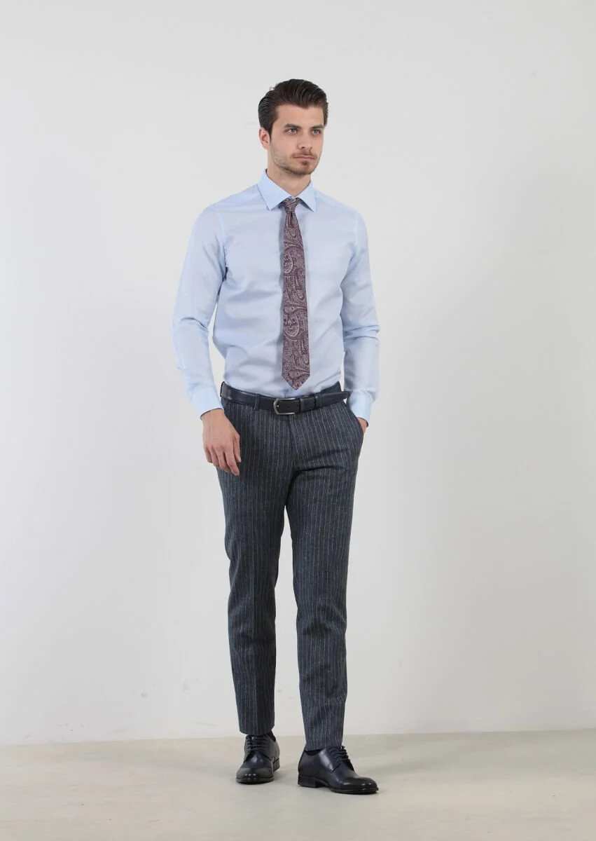 Blue Patterned Weaving Classical Cotton Blended Shirt - 3