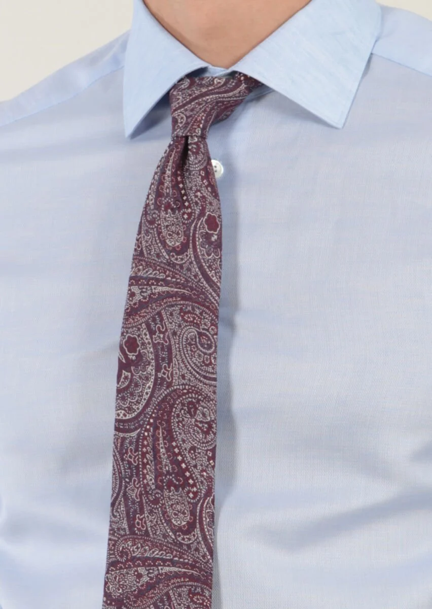 Blue Patterned Weaving Classical Cotton Blended Shirt - 4