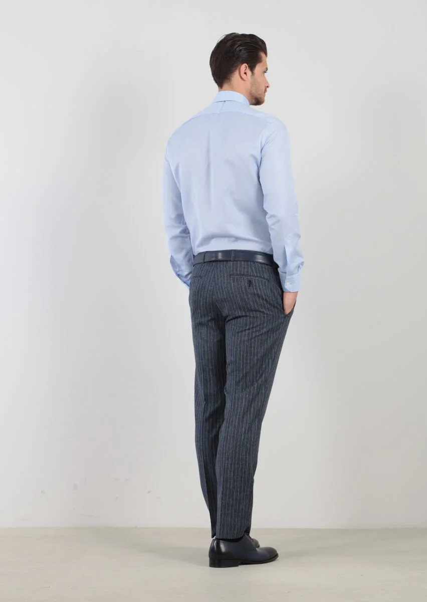 Blue Patterned Weaving Classical Cotton Blended Shirt - 5