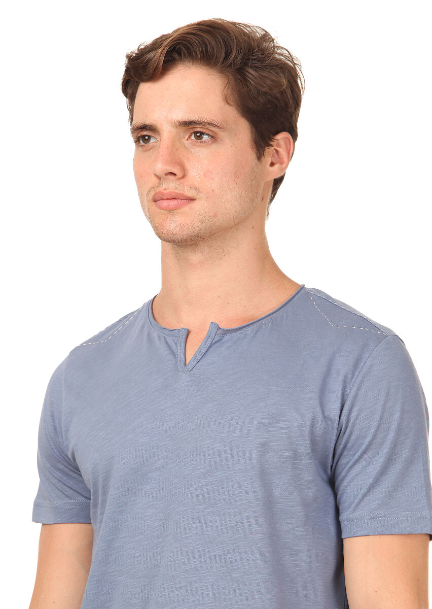 Blue Plain 100% Cotton T-Shirt - 2