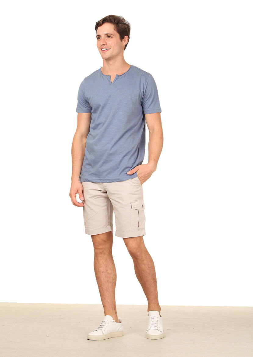 Blue Plain 100% Cotton T-Shirt - 3