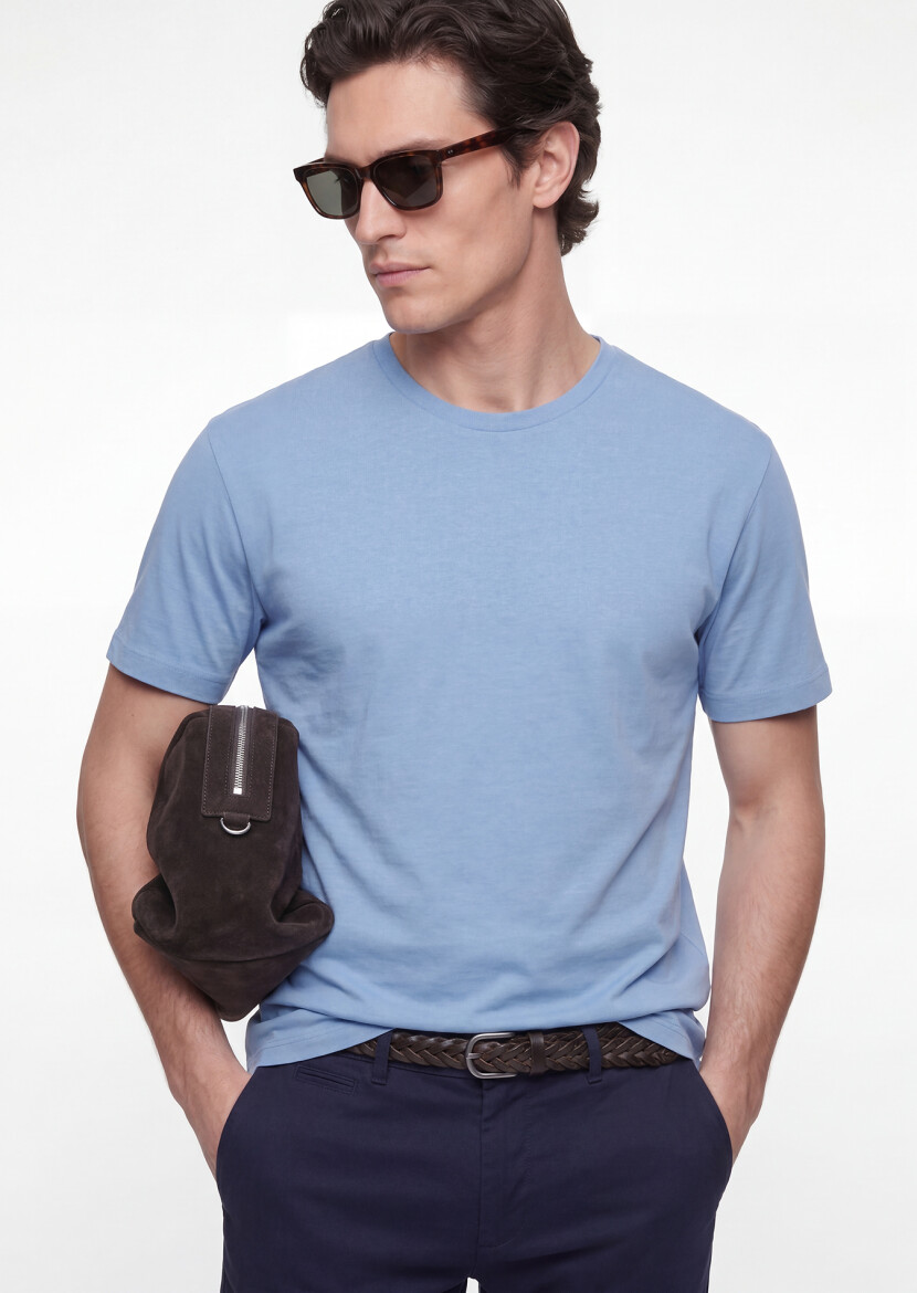 Blue Plain 100% Cotton T-Shirt - RAMSEY