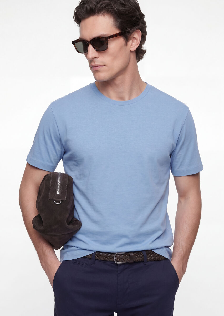 Blue Plain 100% Cotton T-Shirt - 1