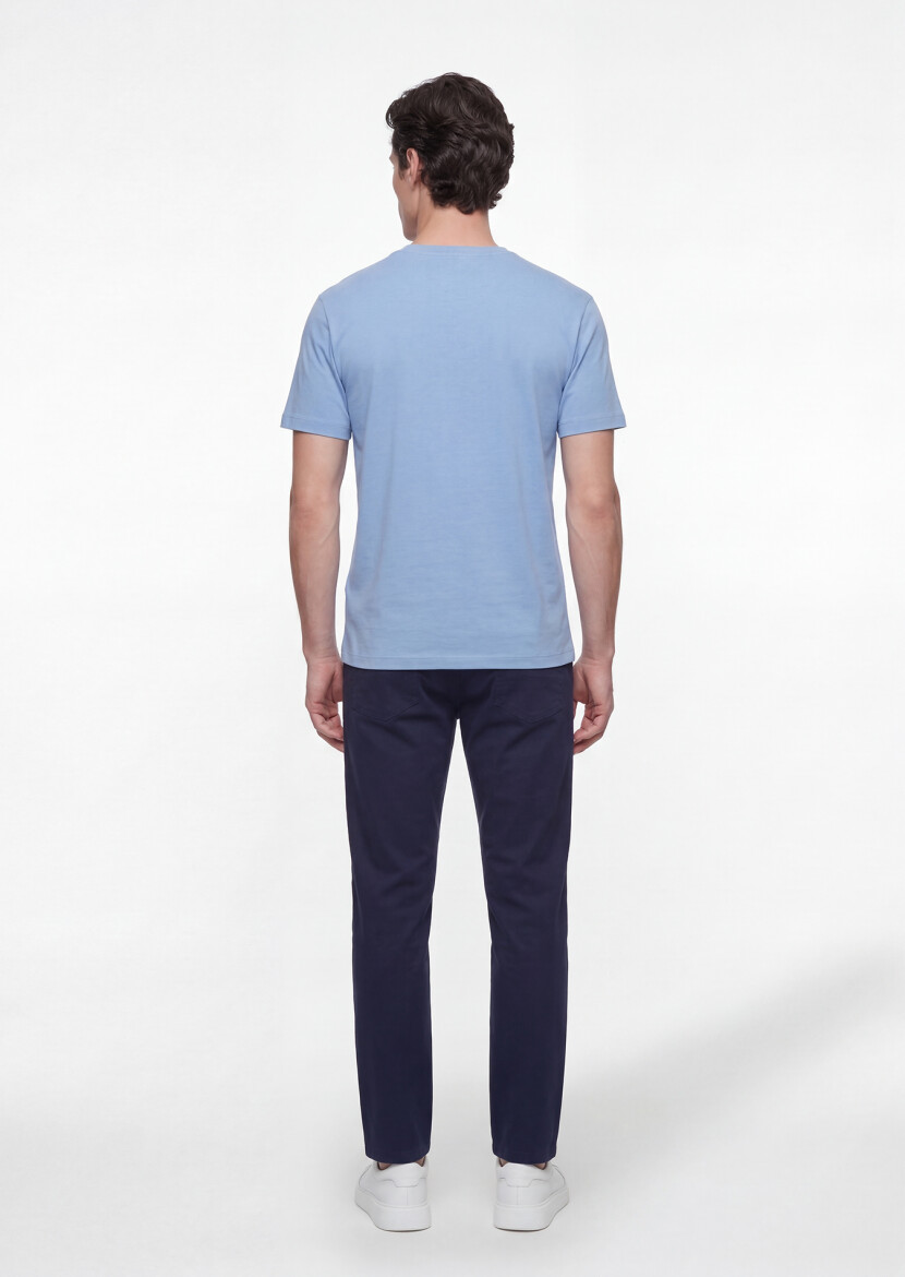 Blue Plain 100% Cotton T-Shirt - 4