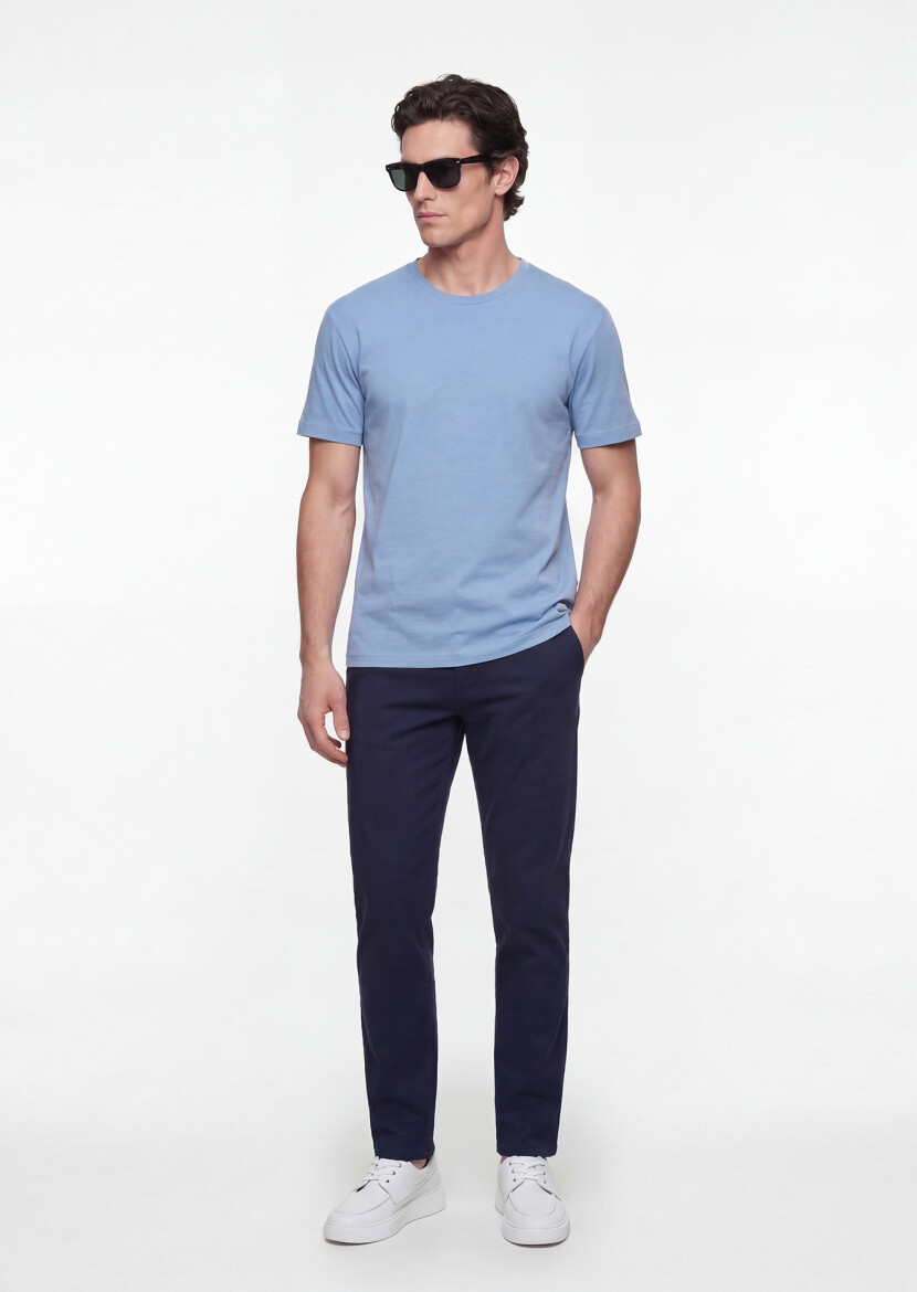 Blue Plain 100% Cotton T-Shirt - RAMSEY