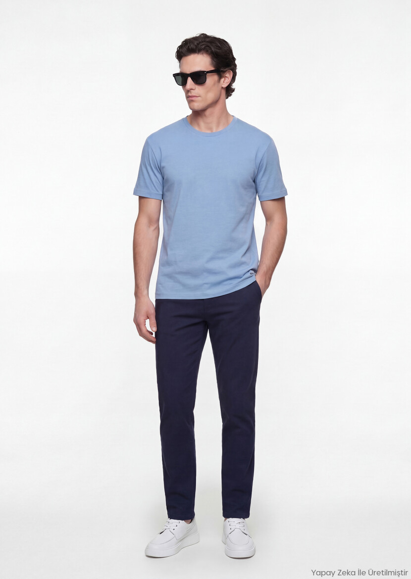 Blue Plain 100% Cotton T-Shirt - RAMSEY