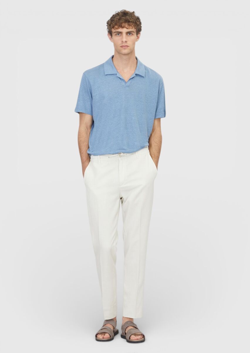 Blue Plain 100% Linen T-Shirt - 2