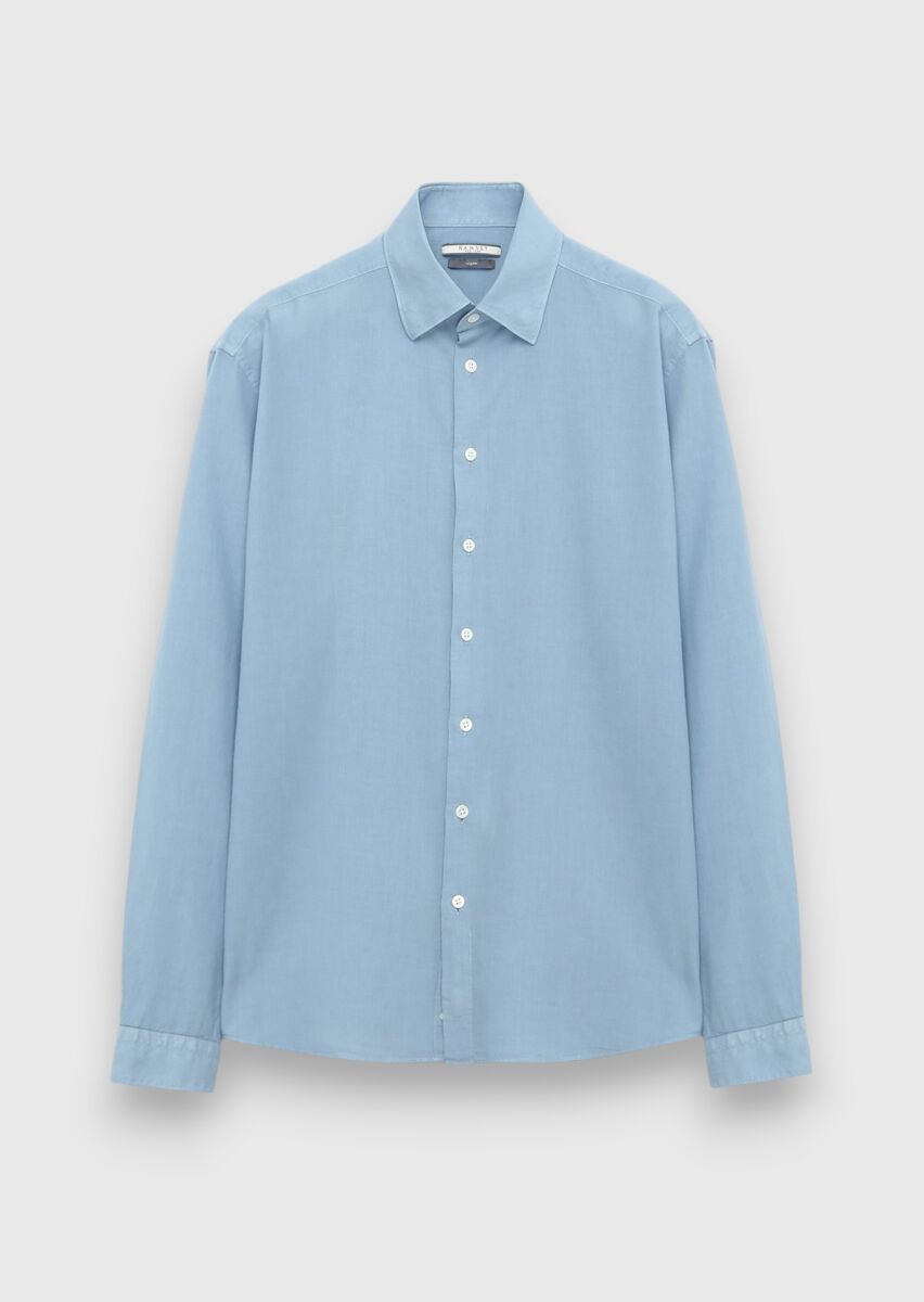 Blue Plain Casual Fit Long Weaving Casual 100% Cotton Shirt - 5