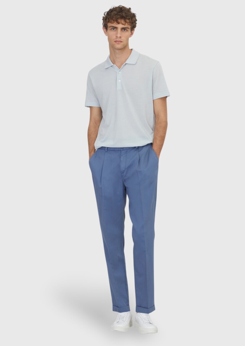 Blue Plain Cotton Blended T-Shirt - RAMSEY