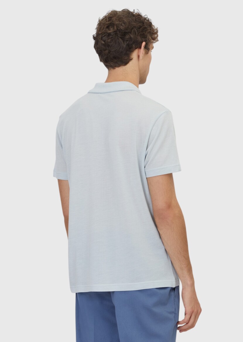 Blue Plain Cotton Blended T-Shirt - 5