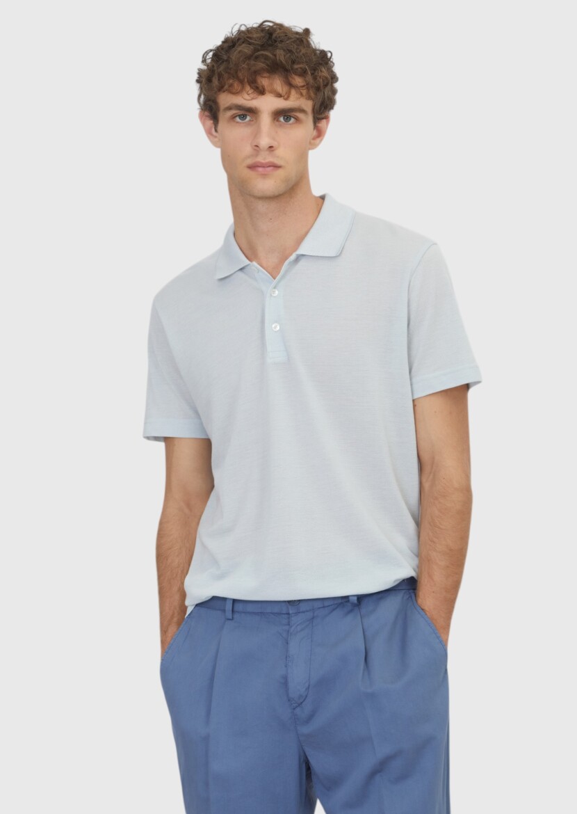 Blue Plain Cotton Blended T-Shirt - RAMSEY