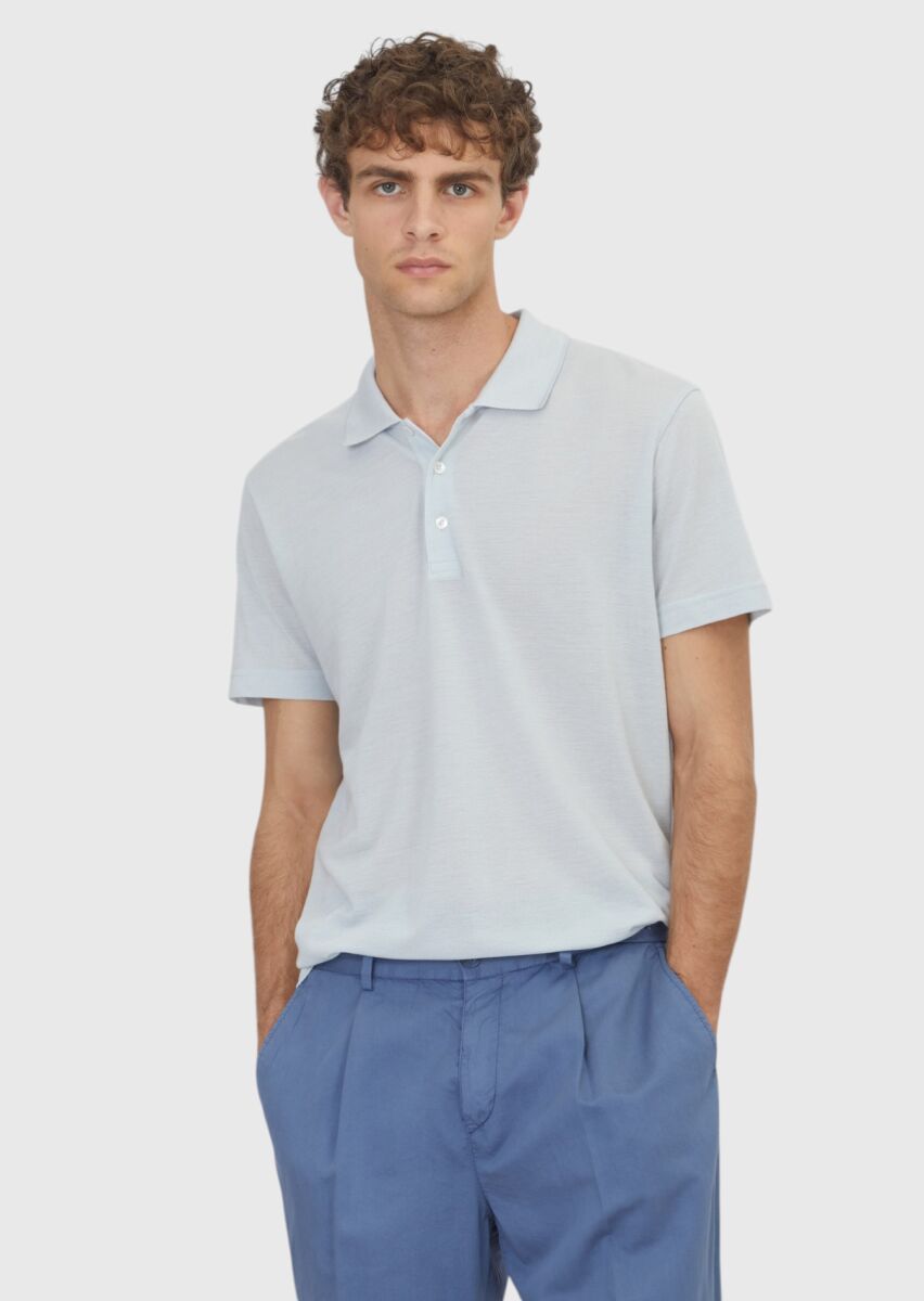 Blue Plain Cotton Blended T-Shirt - 1