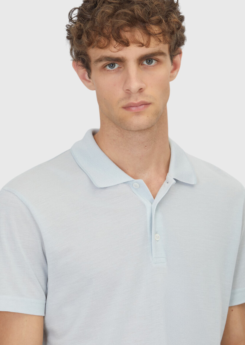 Blue Plain Cotton Blended T-Shirt - 3