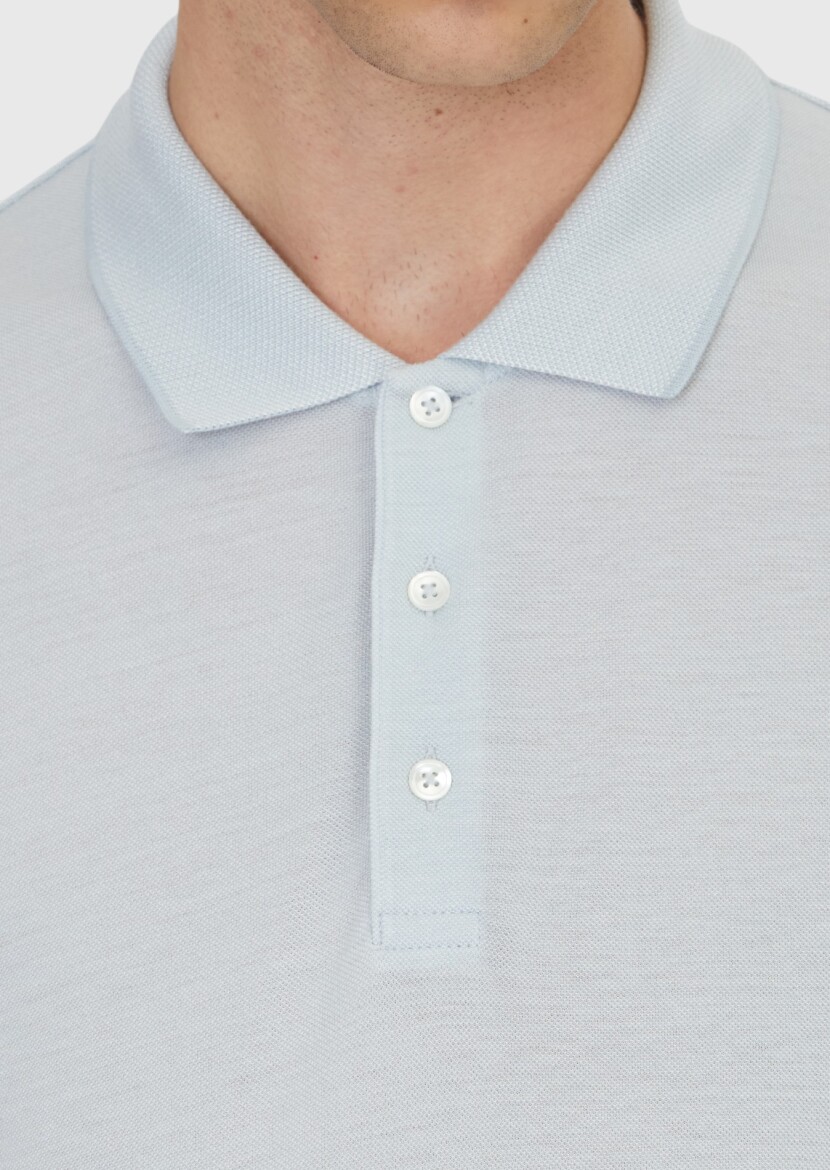 Blue Plain Cotton Blended T-Shirt - 4