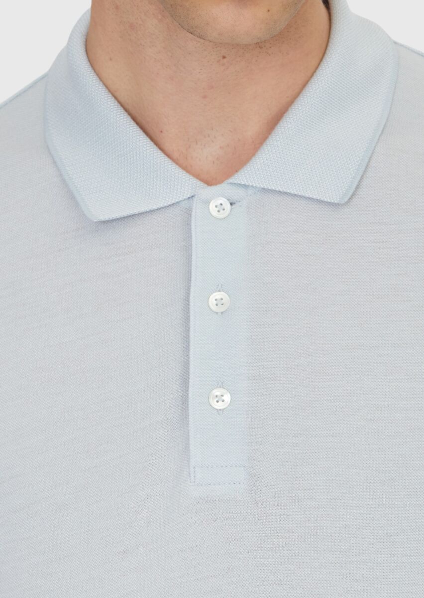 Blue Plain Cotton Blended T-Shirt - 4