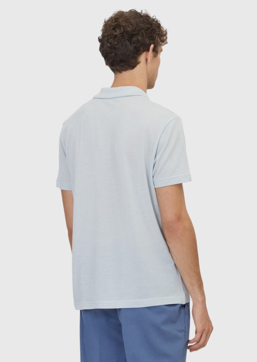 Blue Plain Cotton Blended T-Shirt - 5