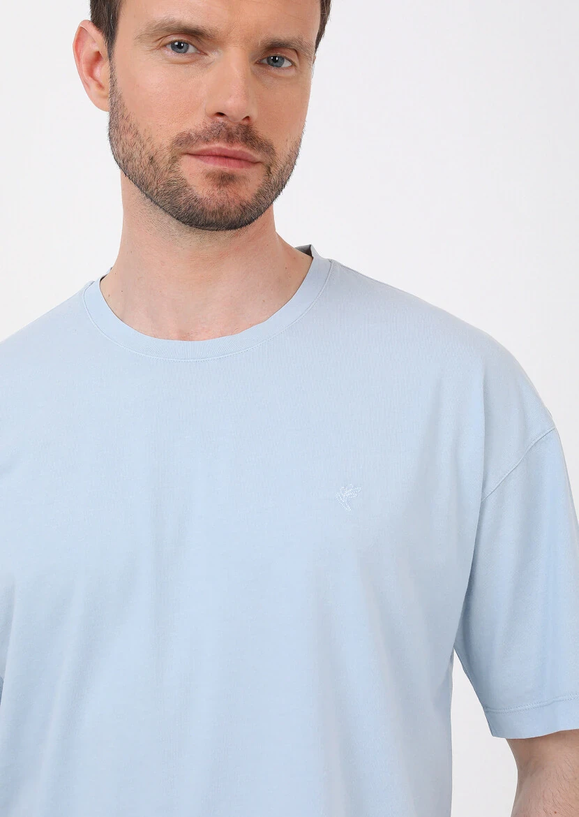 Blue Plain Crew Neck 100% Cotton T-Shirt 