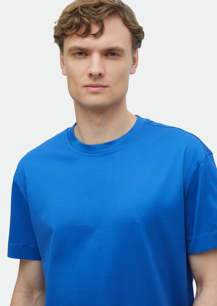 Blue Plain Crew Neck 100% Cotton T-Shirt - 3