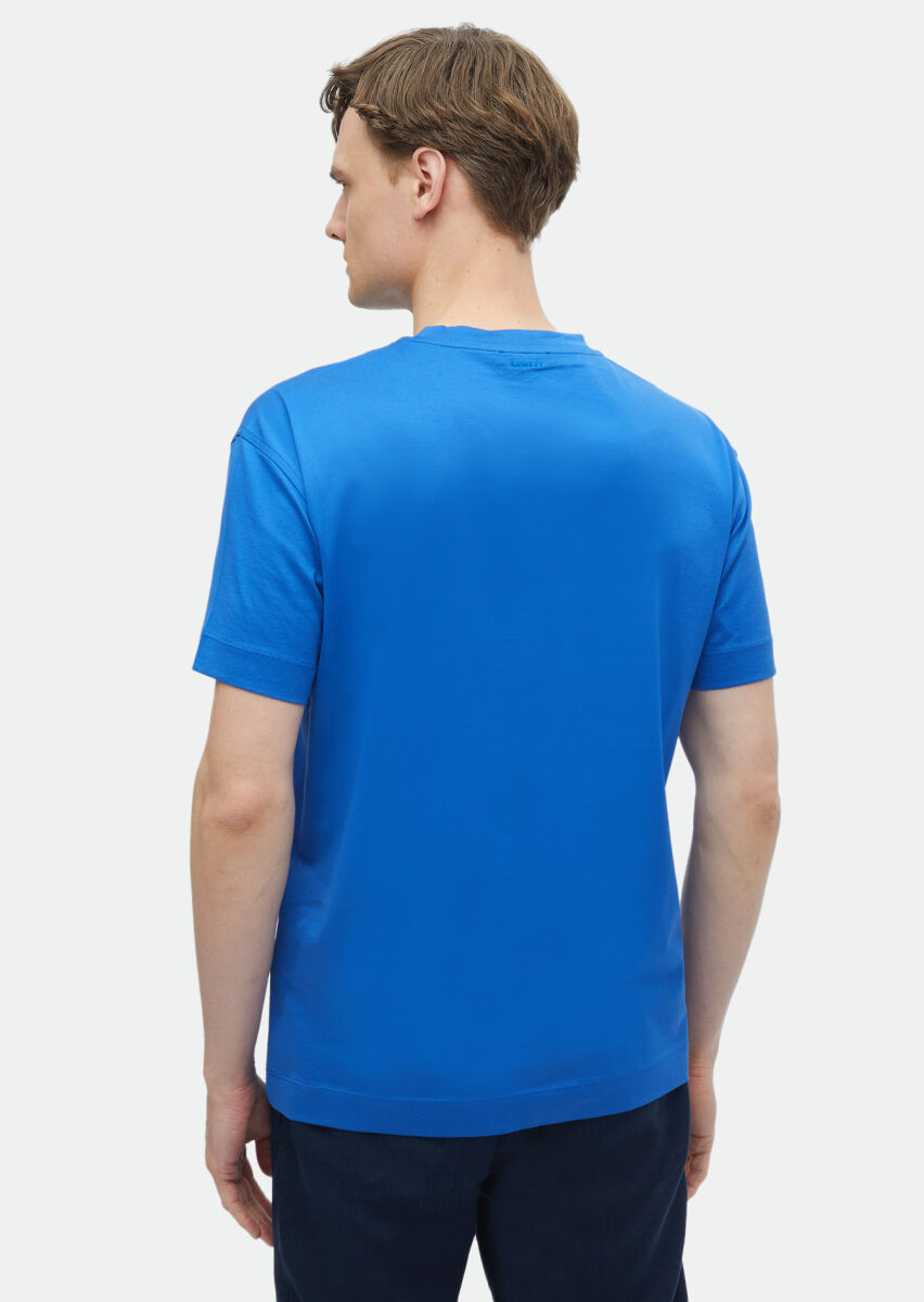 Blue Plain Crew Neck 100% Cotton T-Shirt - 6