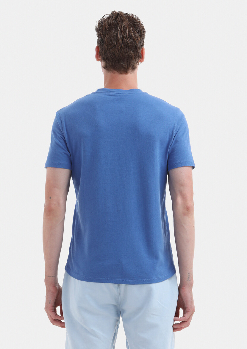 Blue Plain Crew Neck 100% Cotton T-Shirt - 5