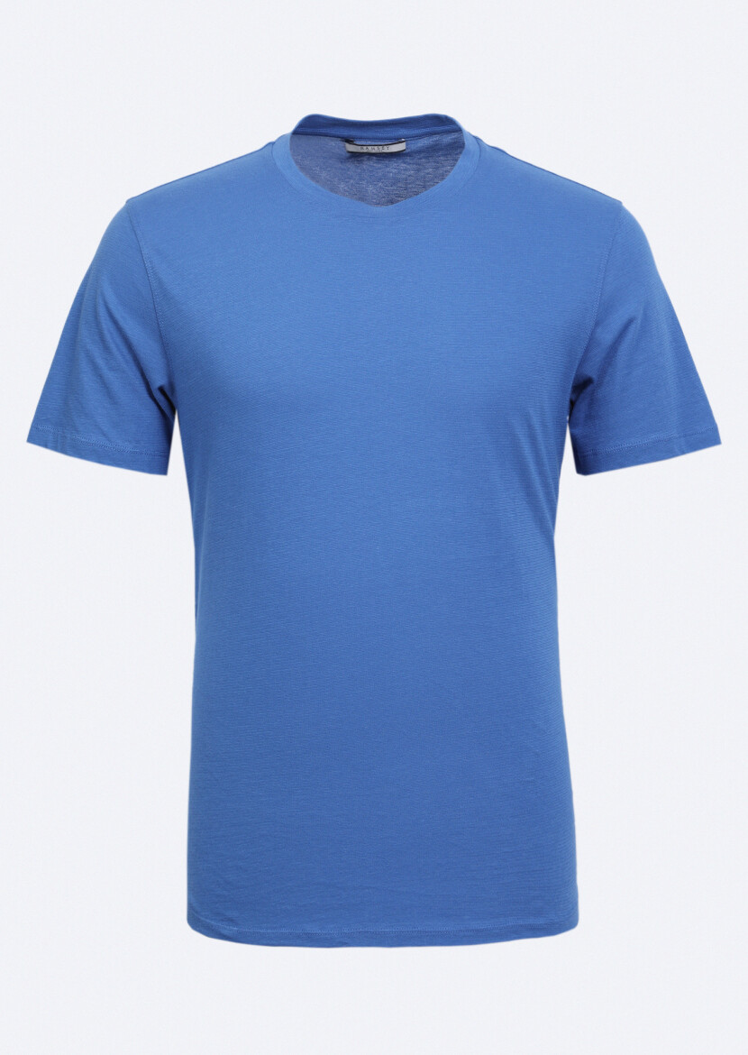 Blue Plain Crew Neck 100% Cotton T-Shirt - 6