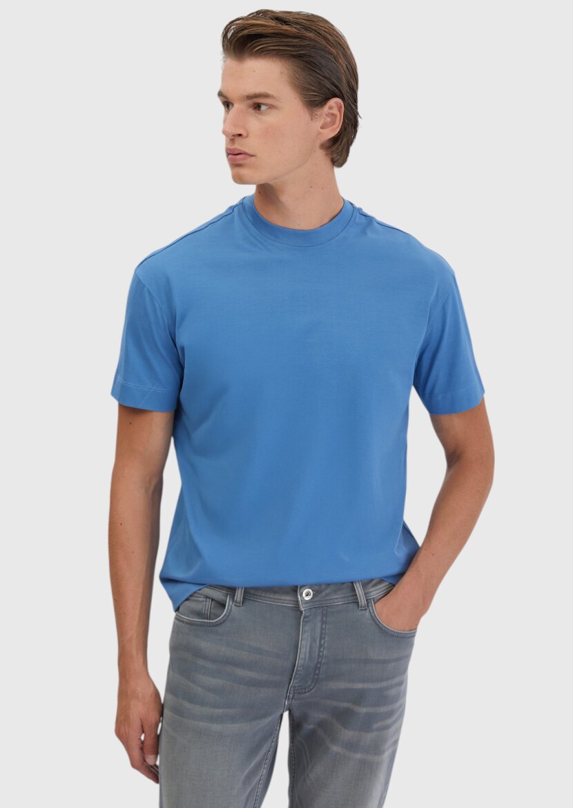 Blue Plain Crew Neck 100% Cotton T-Shirt 