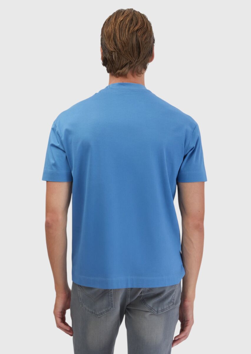 Blue Plain Crew Neck 100% Cotton T-Shirt - 5