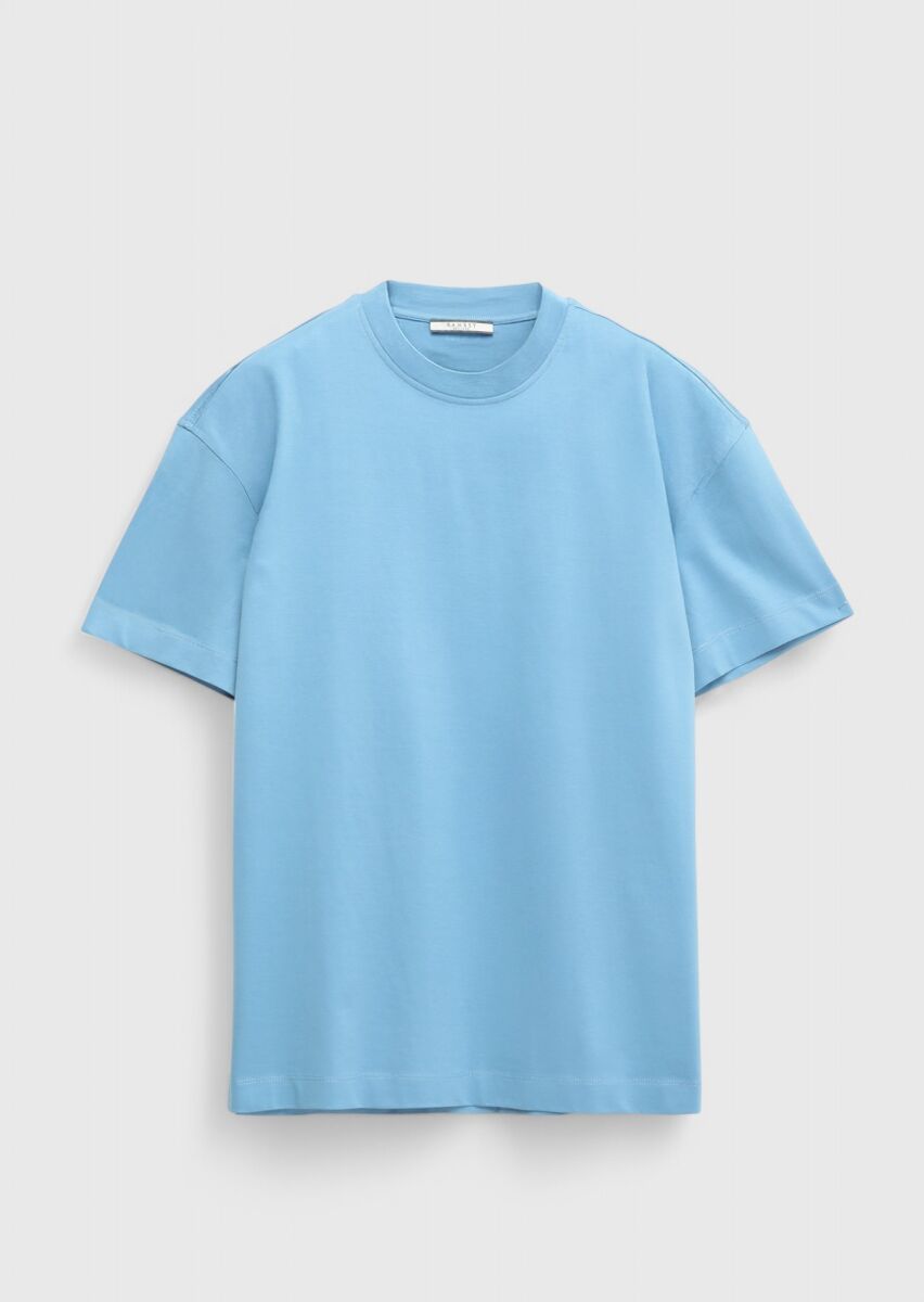 Blue Plain Crew Neck 100% Cotton T-Shirt - 6