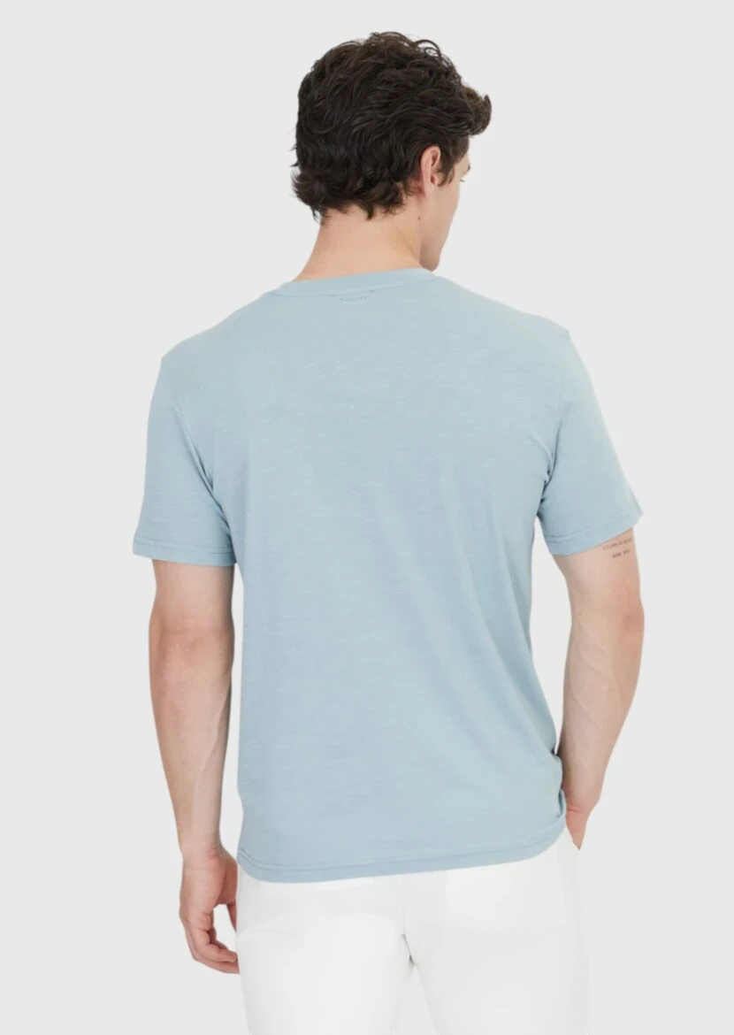 Blue Plain Crew Neck 100% Cotton T-Shirt - 4