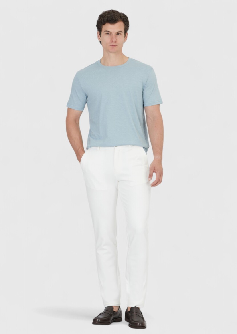 Blue Plain Crew Neck 100% Cotton T-Shirt - RAMSEY