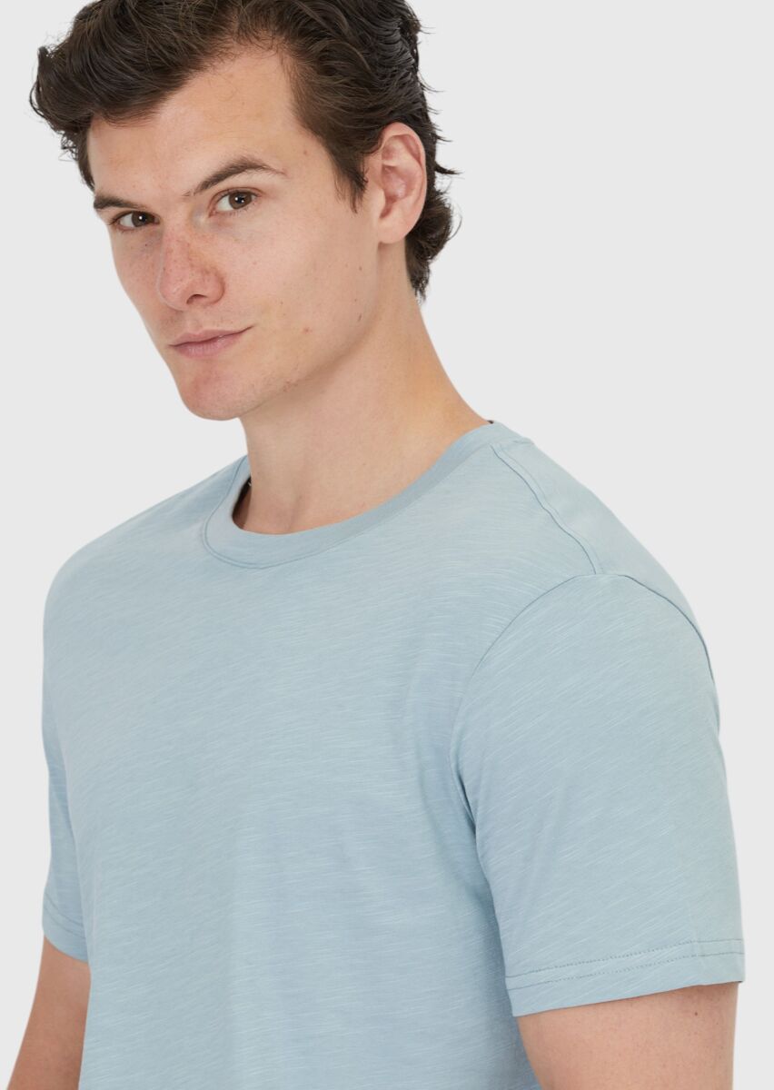 Blue Plain Crew Neck 100% Cotton T-Shirt - 2