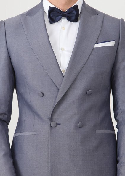 Blue Plain Fashion Slim Fit Double Breasted Collar Weaving Tuxedo - 5