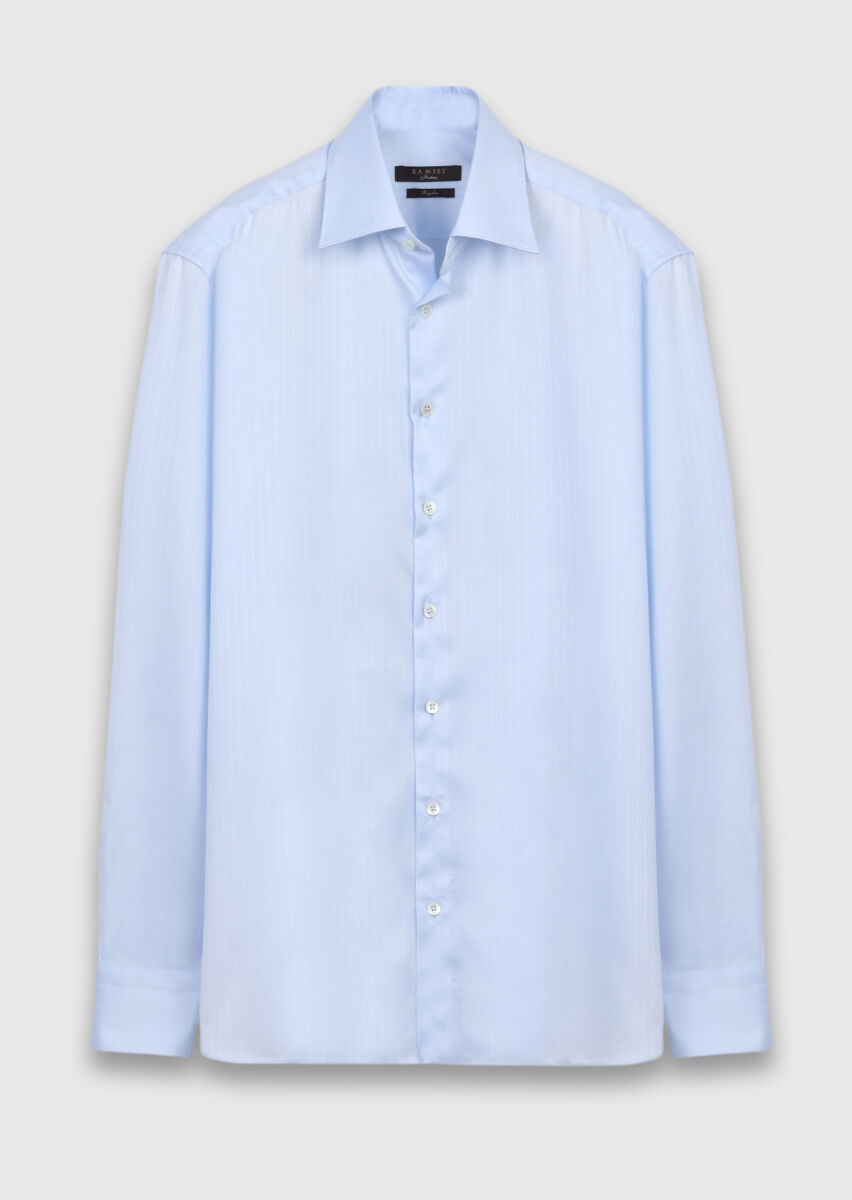 Blue Plain Long Weaving Classical 100% Cotton Shirt - 5
