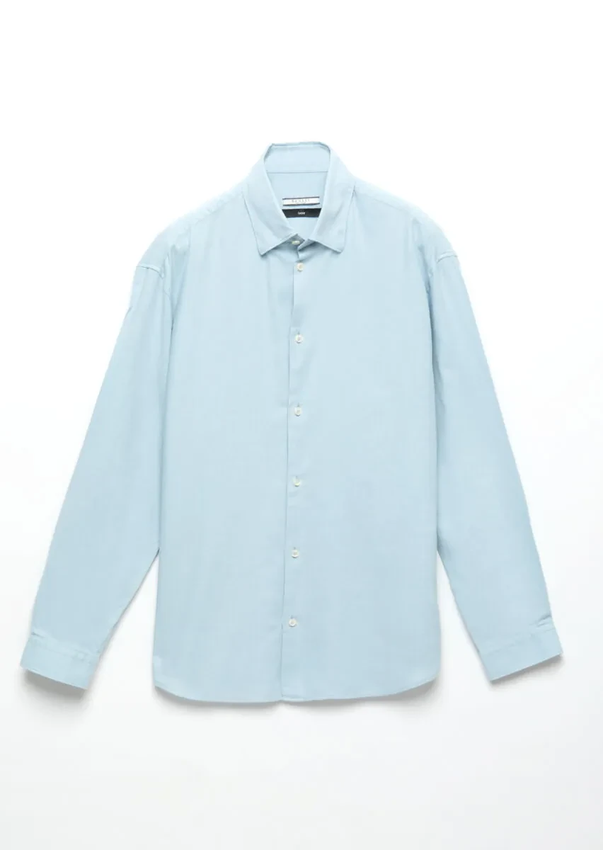 Blue Plain Loose Fit Weaving Casual Wool Blended Shirt - 6