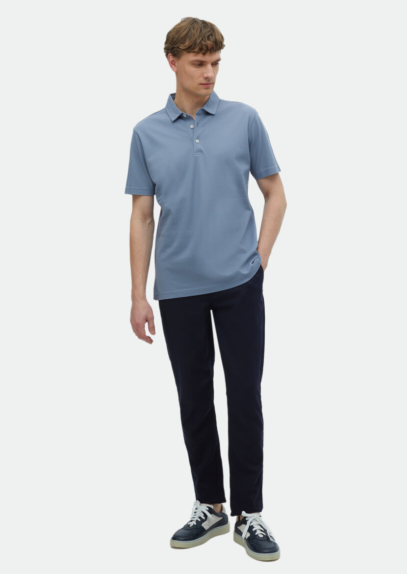 Blue Plain Polo Neck 100% Cotton T-Shirt 