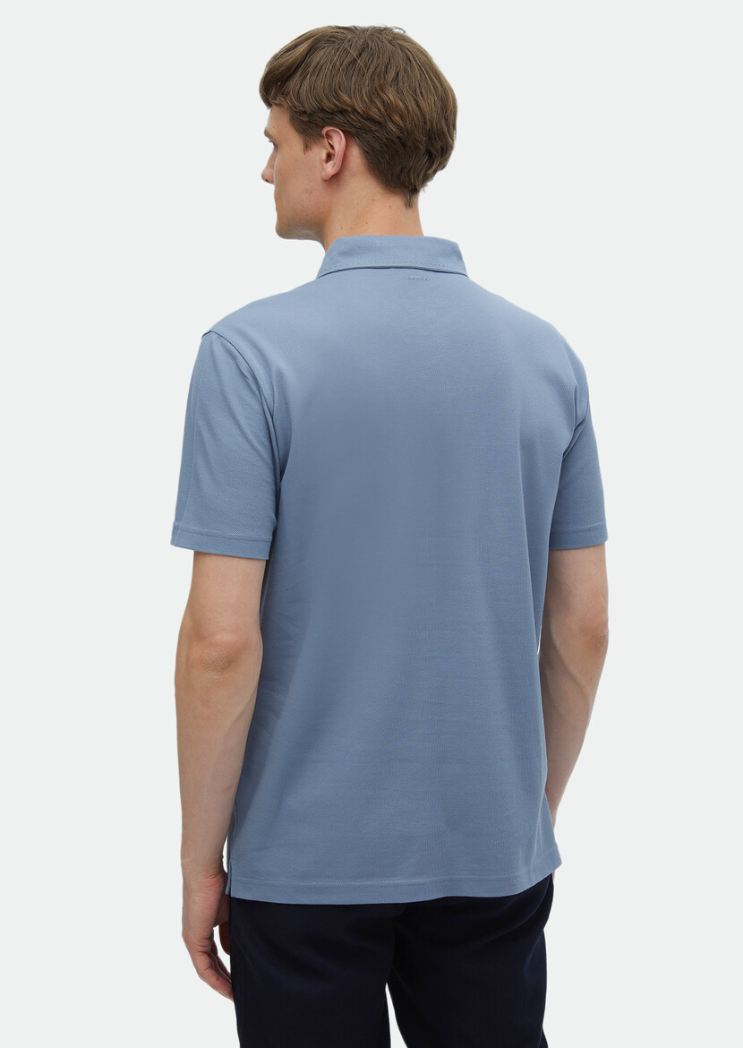 Blue Plain Polo Neck 100% Cotton T-Shirt - 5