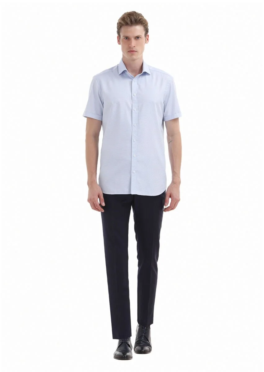Blue Plain Regular Fit Antibacterial Weaving Classical 100% Cotton Shirt - 1