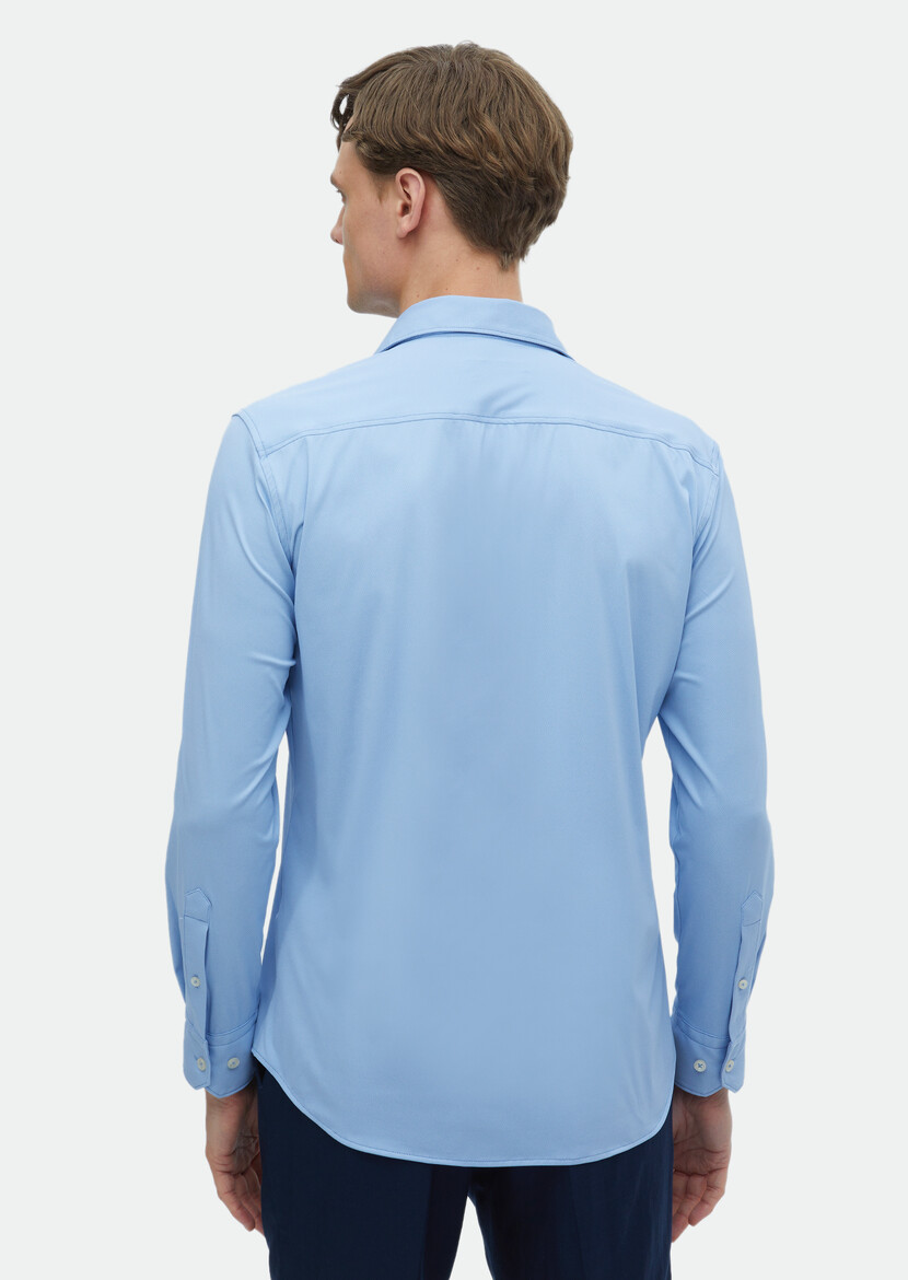 Blue Plain Regular Fit Knitting Classical Shirt - 7