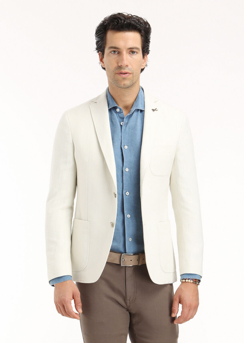 Blue Plain Regular Fit Long Weaving Casual Shirt - 5