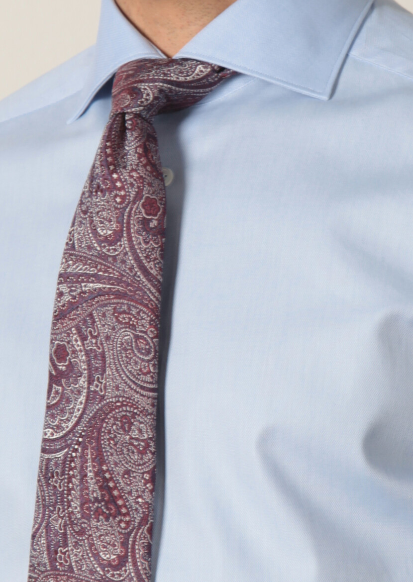 Blue Plain Regular Fit Long Weaving Classical 100% Cotton Shirt - 4