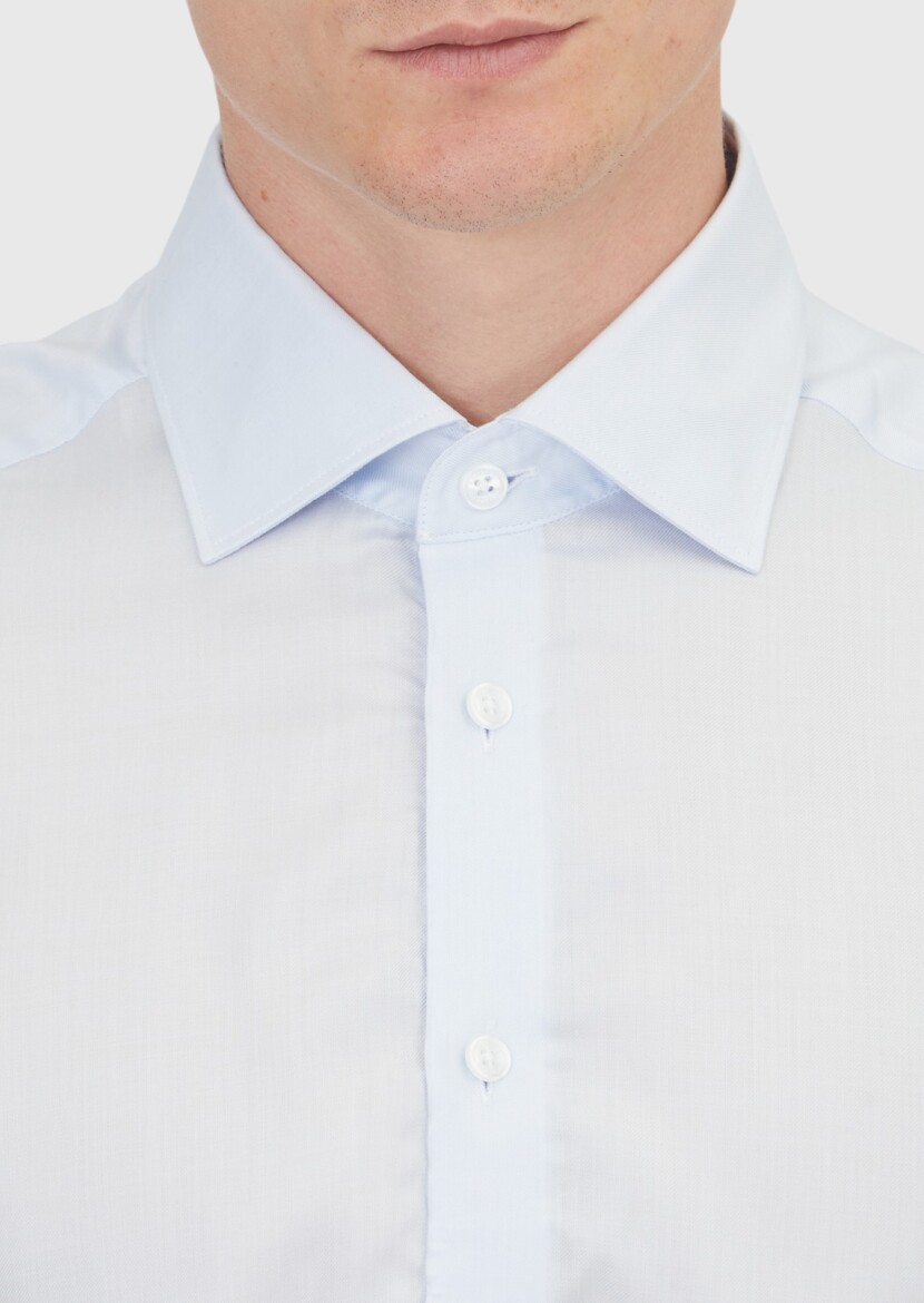 Blue Plain Regular Fit Long Weaving Classical Shirt - 3