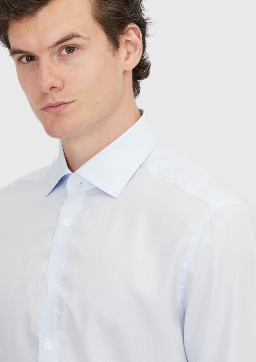 Blue Plain Regular Fit Long Weaving Classical Shirt - 4