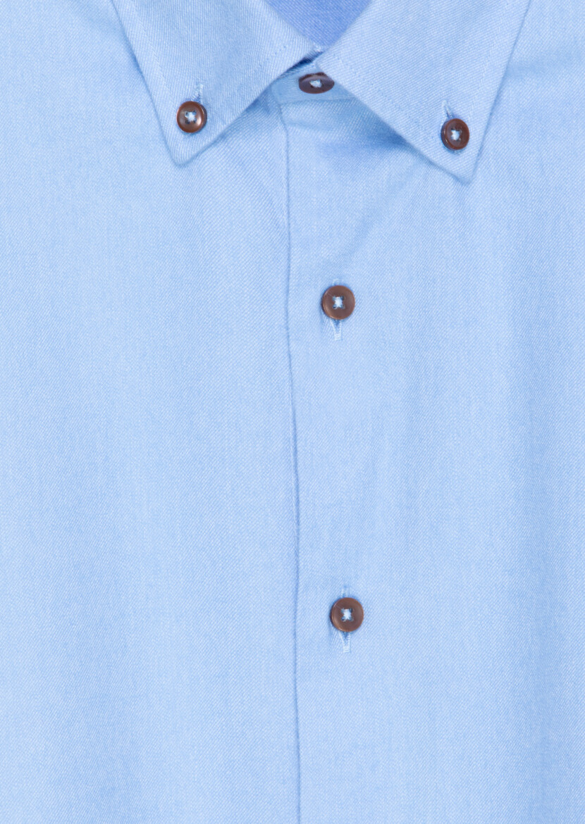 Blue Plain Regular Fit Weaving Casual 100% Cotton Shirt - 6