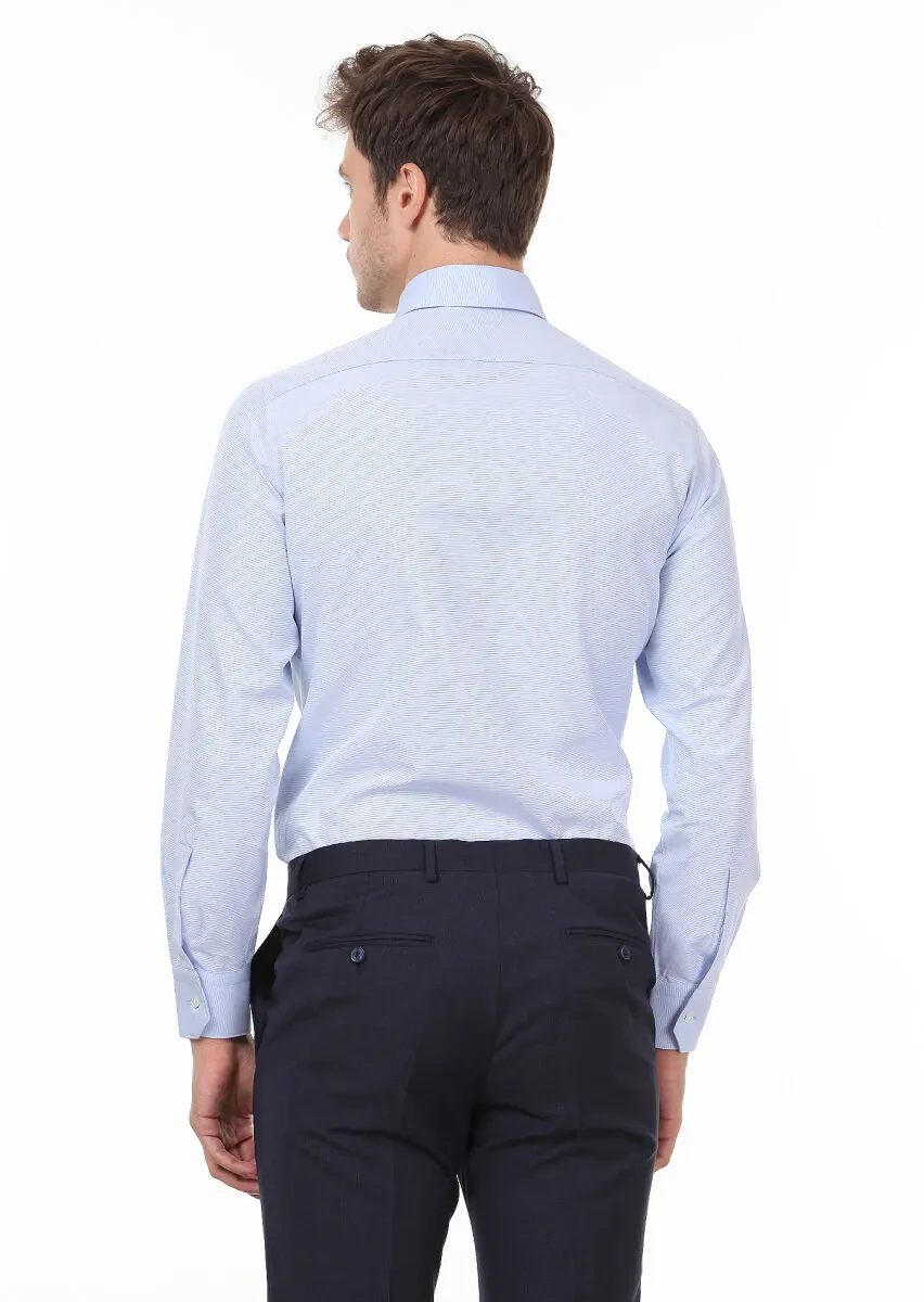 Blue Plain Regular Fit Weaving Classical 100% Cotton Shirt - 4