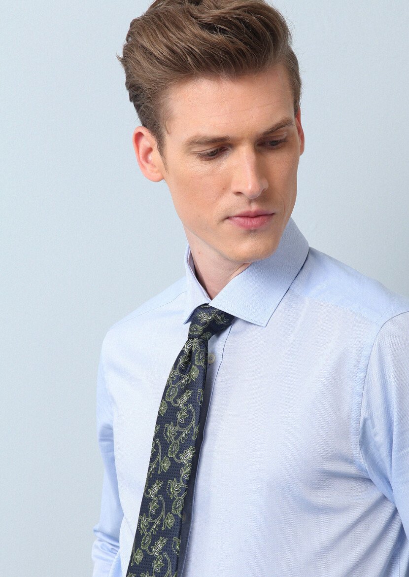 Blue Plain Regular Fit Weaving Classical 100% Cotton Shirt 