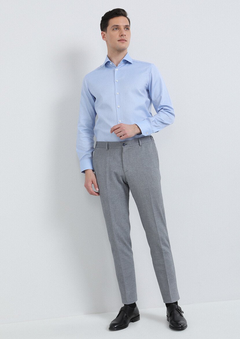 Blue Plain Regular Fit Weaving Classical 100% Cotton Shirt - 1