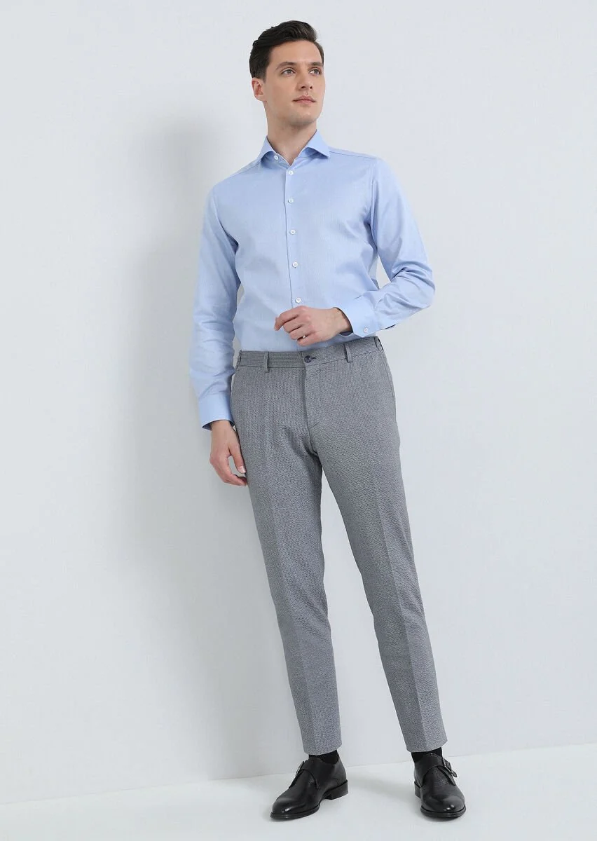 Blue Plain Regular Fit Weaving Classical 100% Cotton Shirt - 1