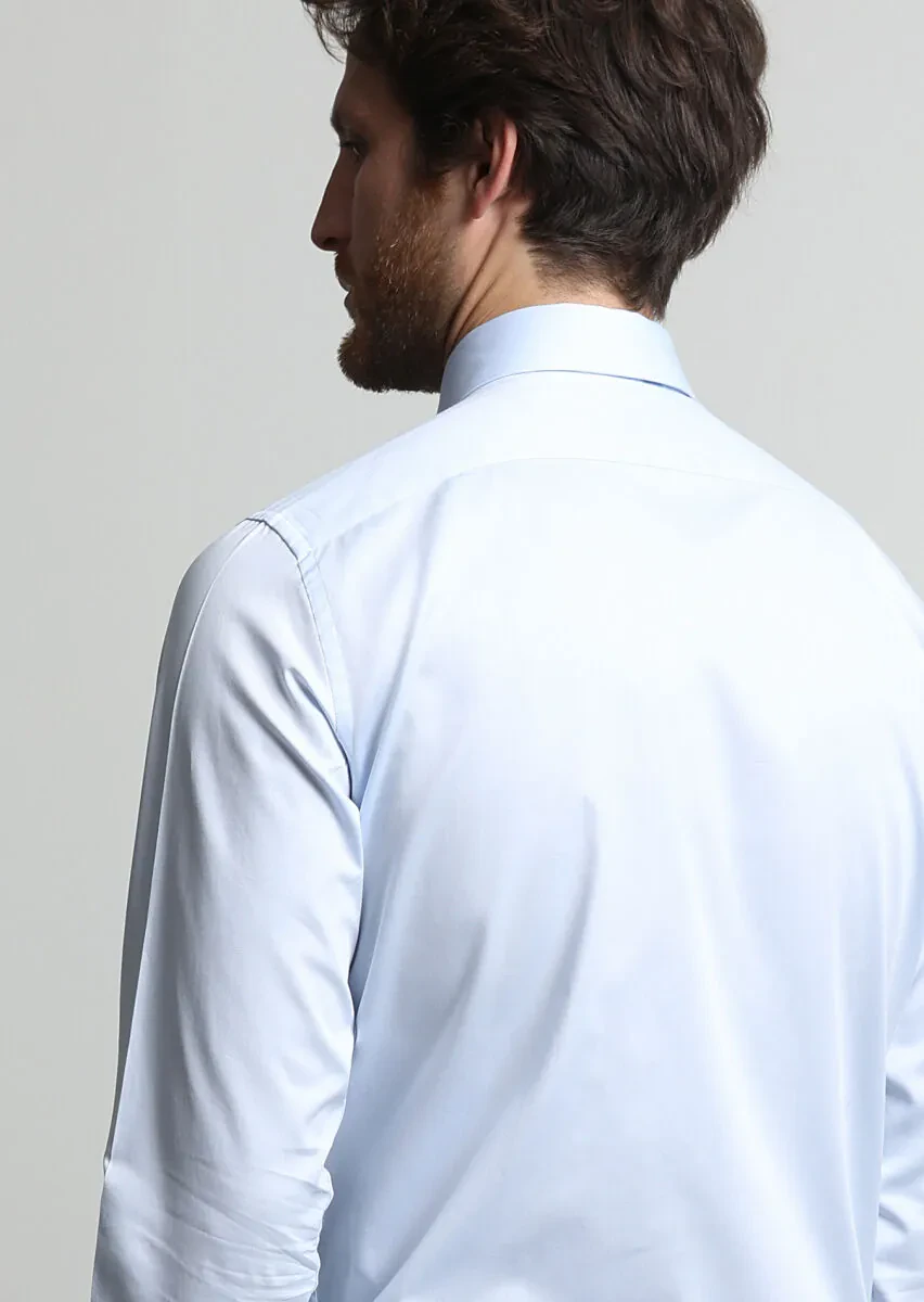 Blue Plain Regular Fit Weaving Classical 100% Cotton Shirt - 4