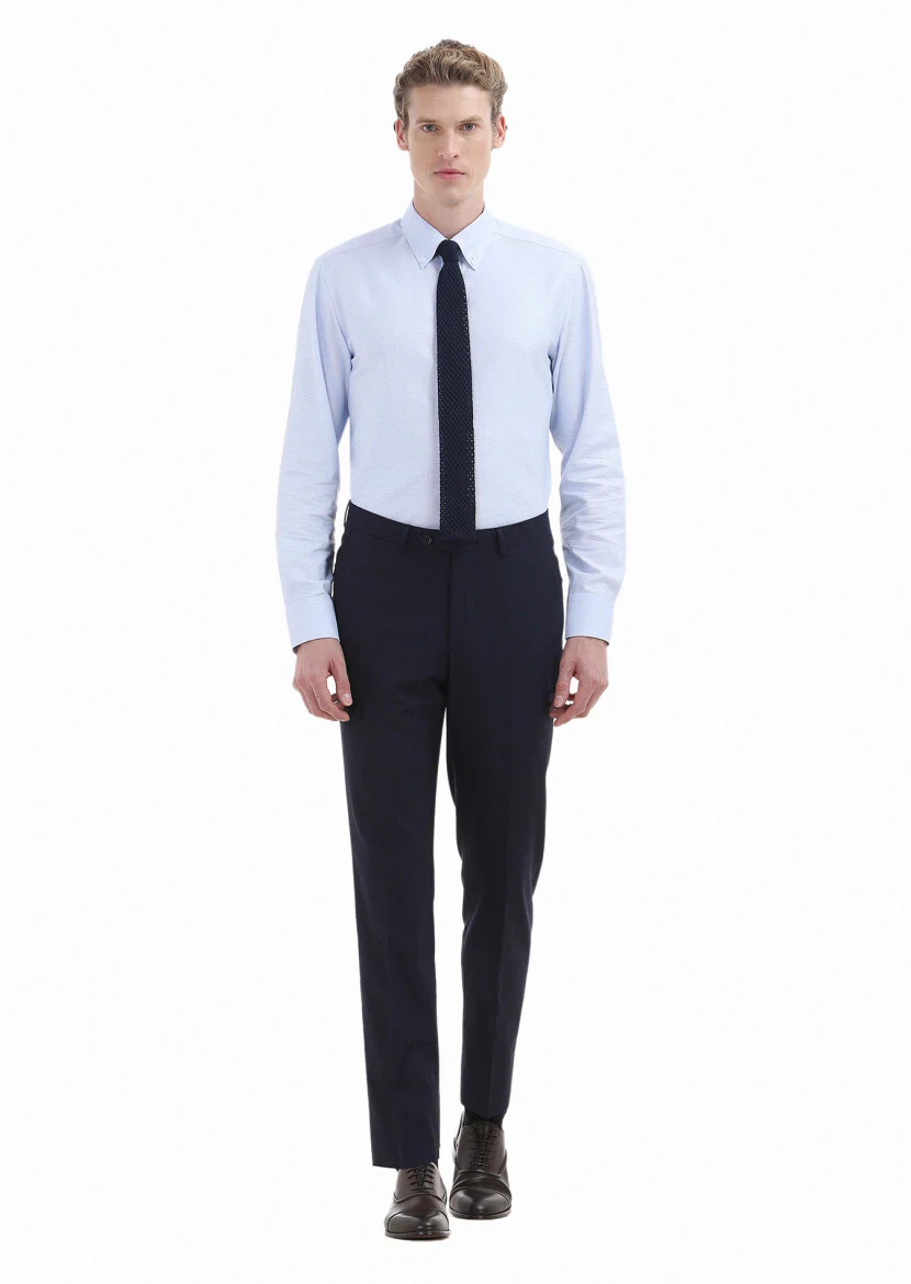 Blue Plain Regular Fit Weaving Classical 100% Cotton Shirt 