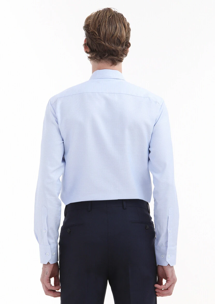 Blue Plain Regular Fit Weaving Classical 100% Cotton Shirt - 4